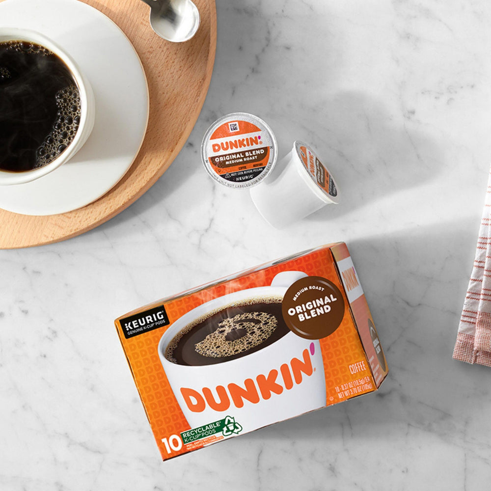 Home Keurig brew setup with Dunkin Original Blend pods