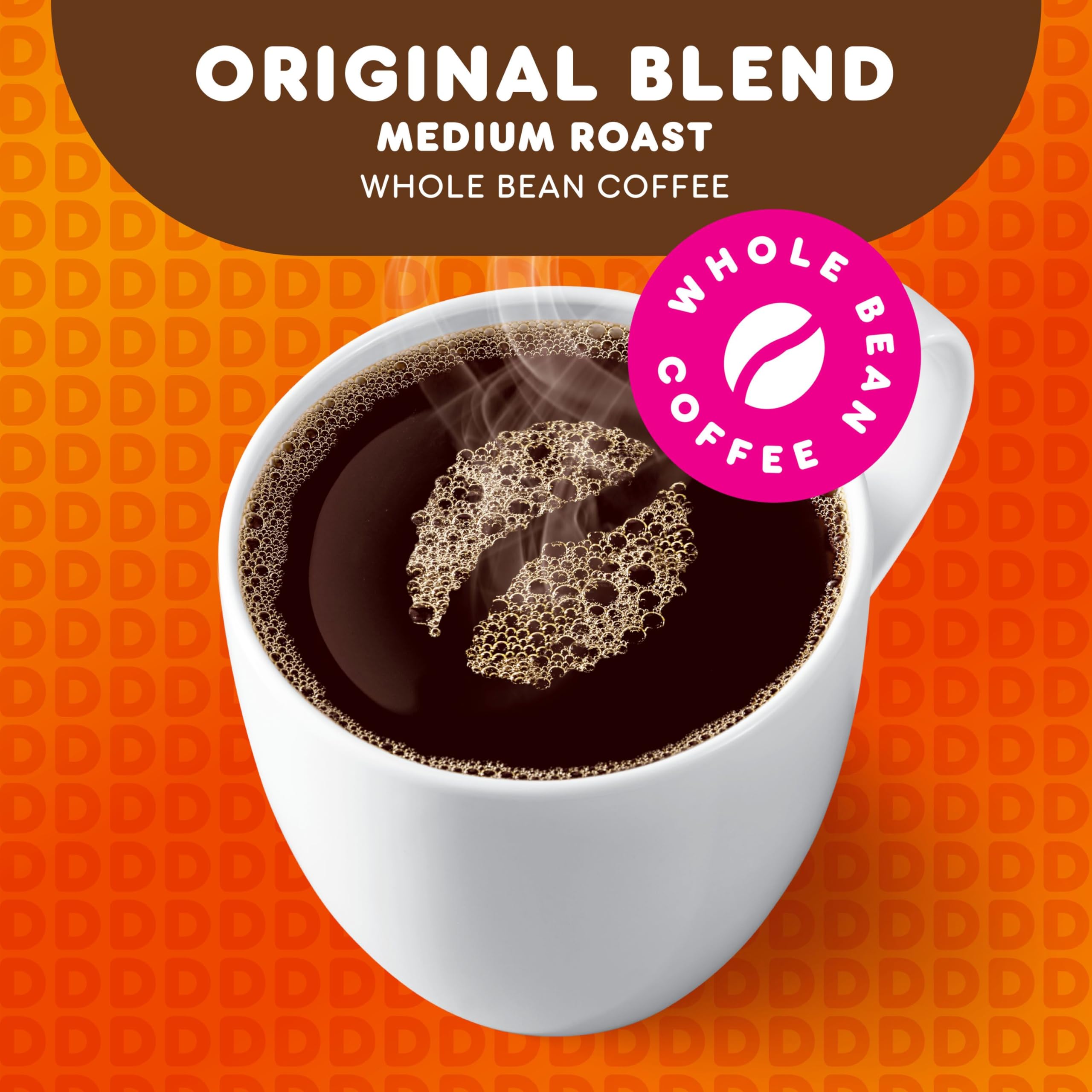 Dunkin Original Blend brewed coffee cup with steam invites everyday energy.