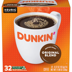 Dunkin Original Blend Decaf K-Cup pods in a box, ready for convenient home brewing.