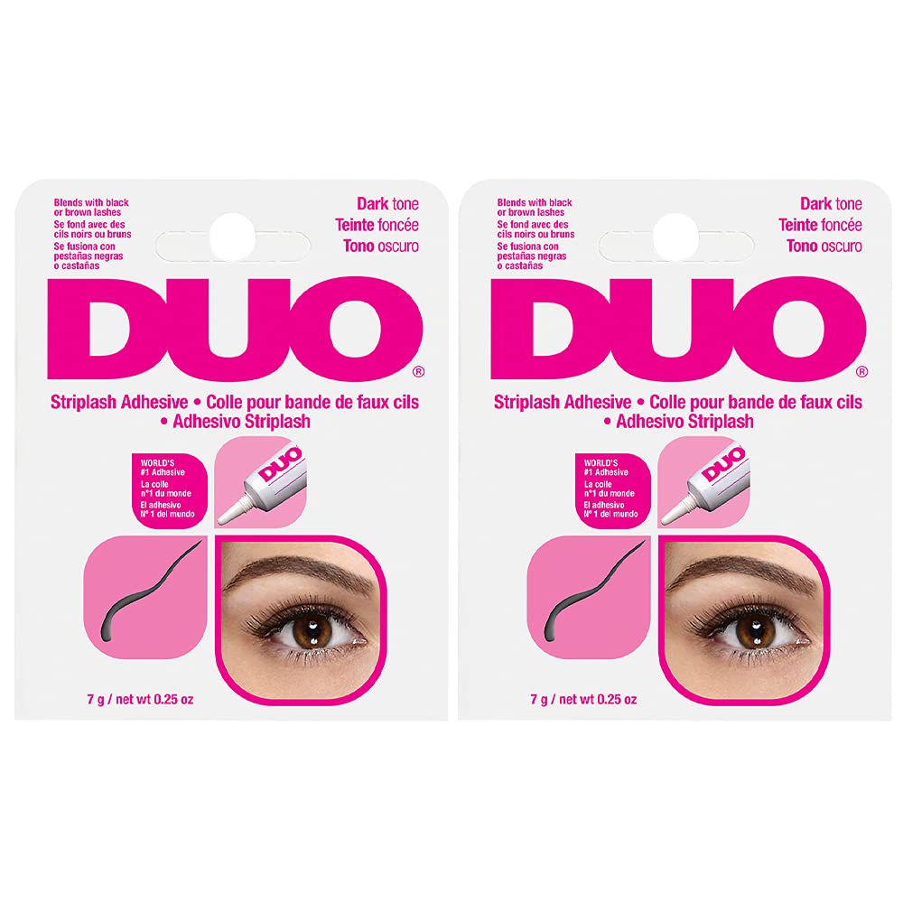 DUO Eyelash Glue Dark Tone bottle close-up showing strong hold for lash wear.