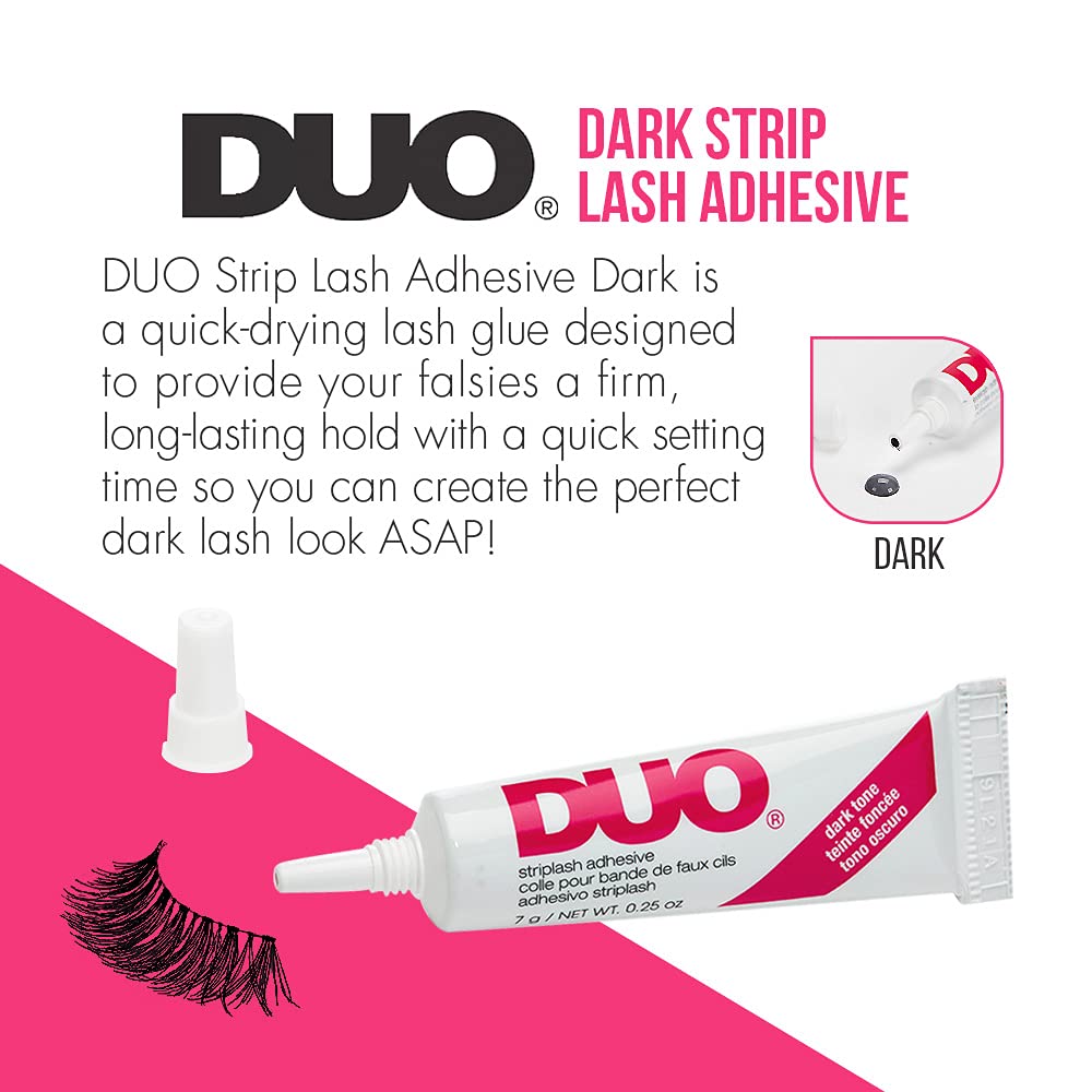DUO Eyelash Glue Dark Tone on strip lashes application for seamless look.