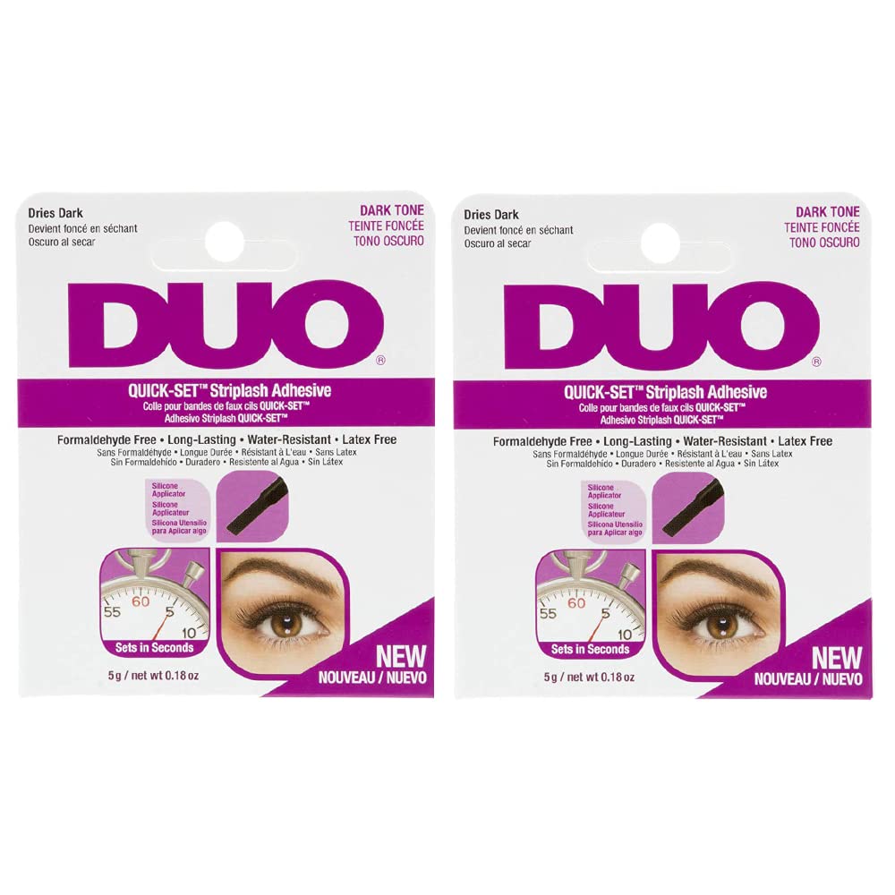 DUO Quick-Set Eyelash Glue Dark Tone bottle secures lashes with a dependable hold