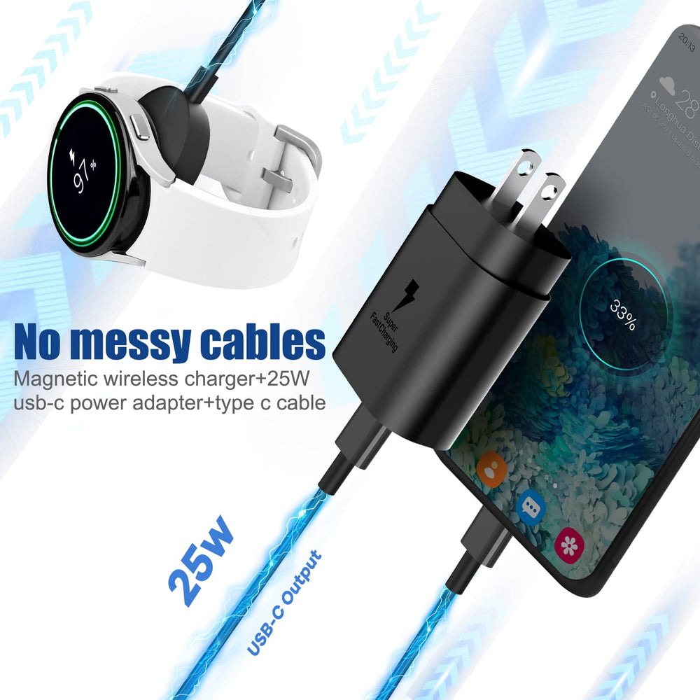 DuoCaiBao watch and phone charging setup on a desk.