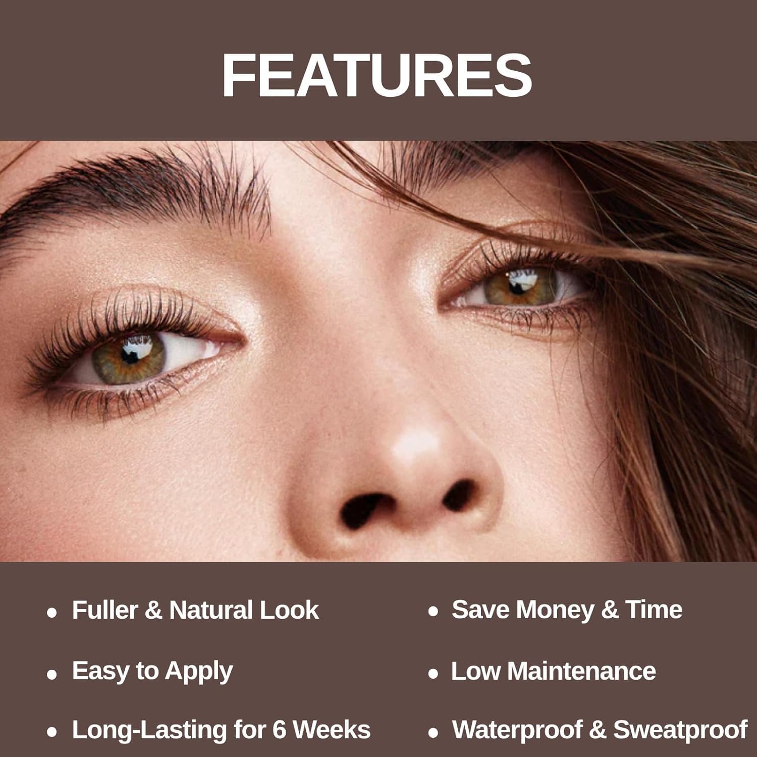 Duofanny waterproof lash color swatch shows lasting results.