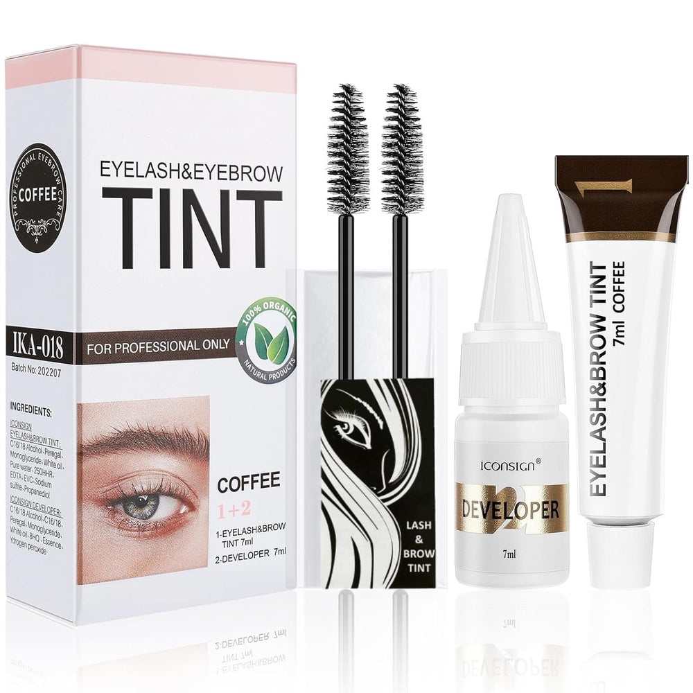 Duoffanny eyelash and eyebrow kit box contents for quick at-home coloring.