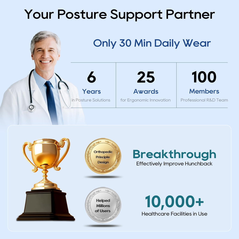Duoorra posture corrector supports upper and mid back during work.