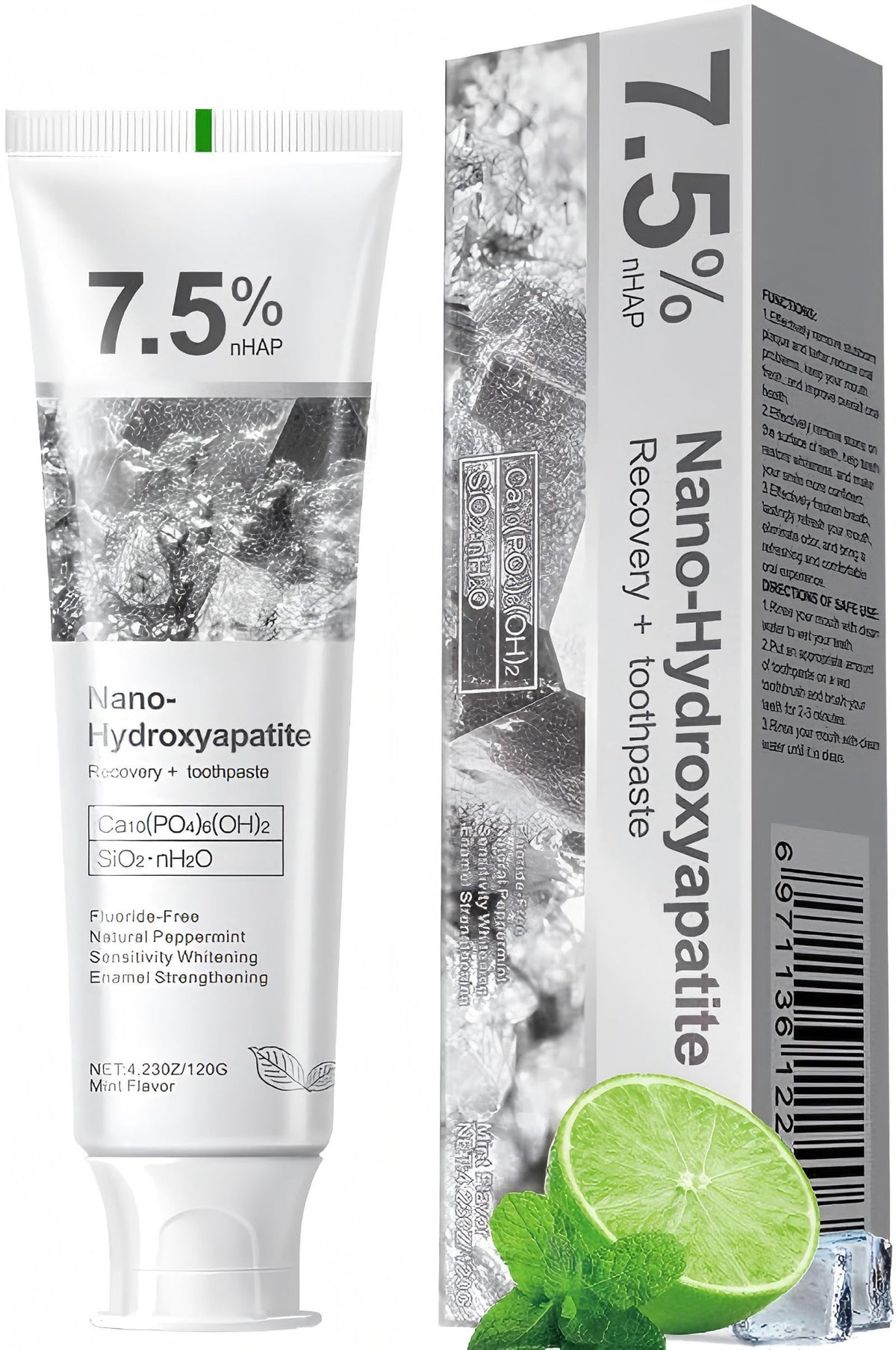 DUOYINTL toothpaste packaging shows 7.5% hydroxyapatite and brand