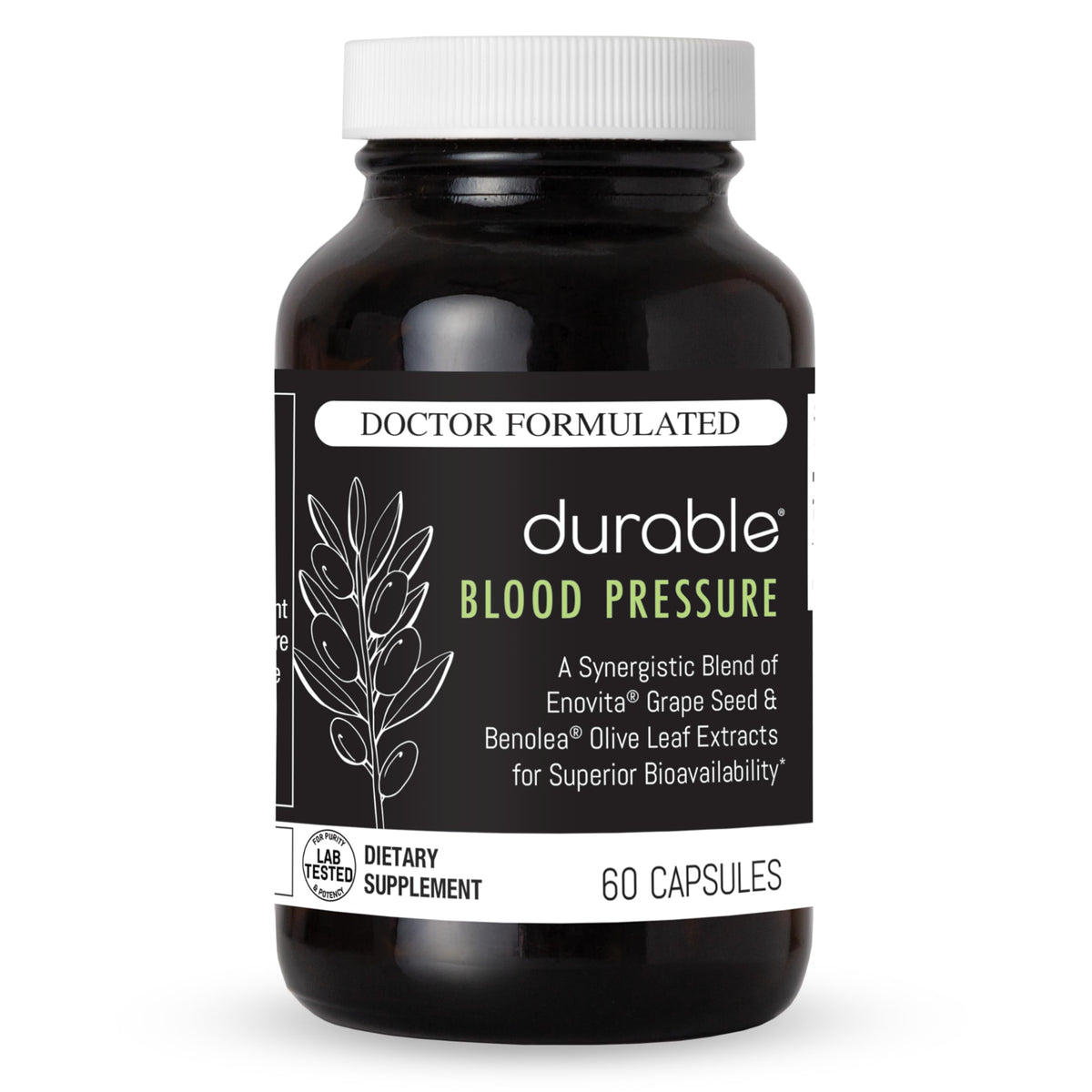 Durable Blood Pressure bottle front showing product name for quick recognition
