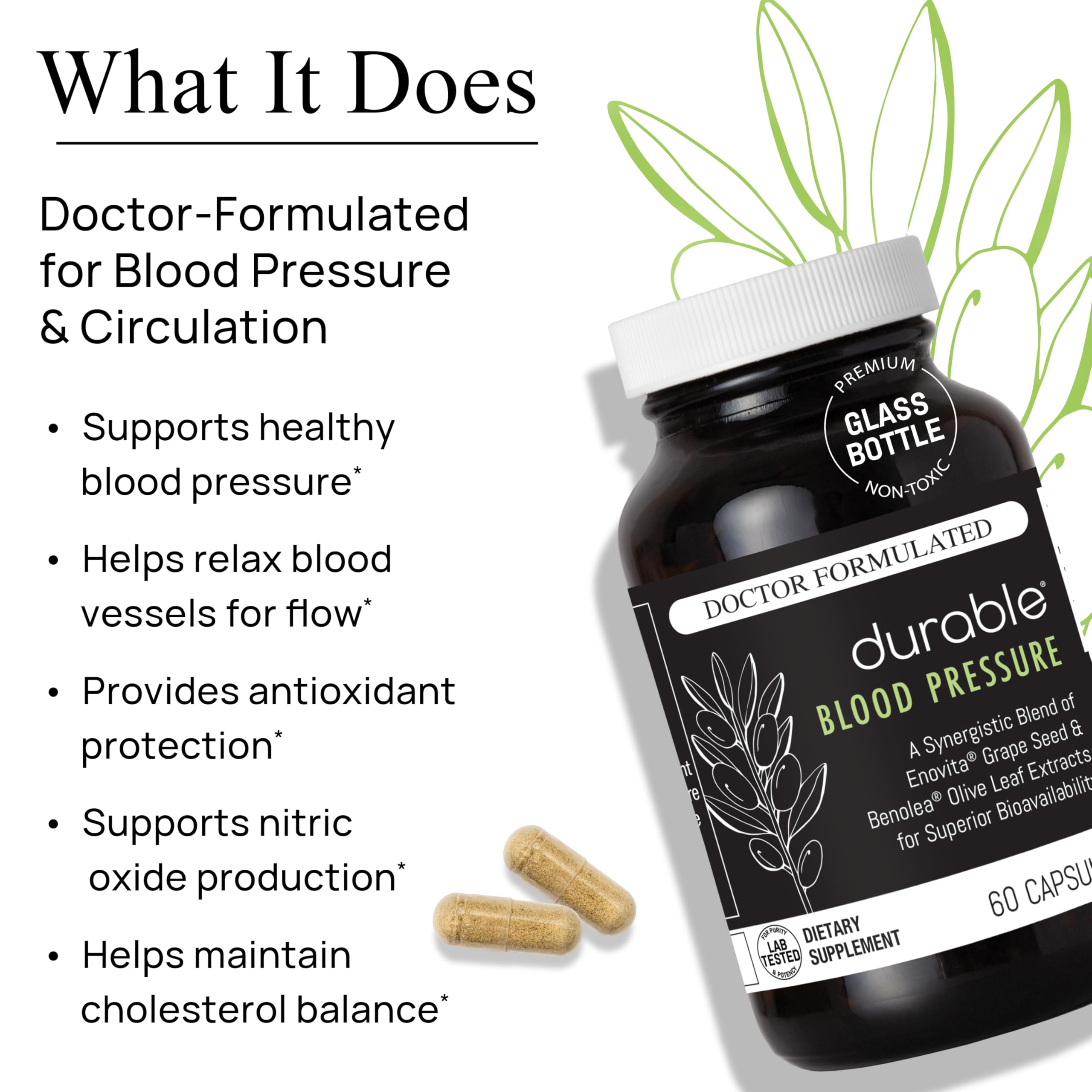 Durable Blood Pressure capsules pouring view; easy daily use for ongoing circulation support