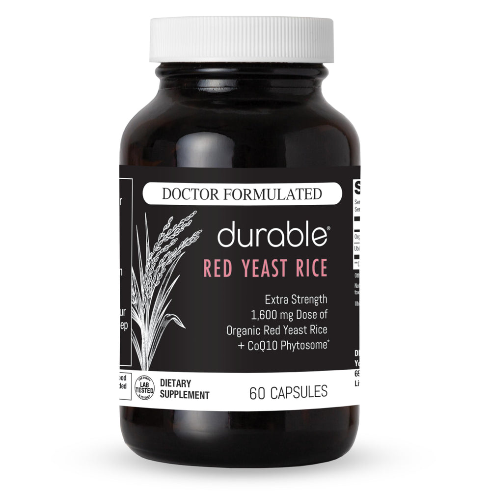 Durable Red Yeast Rice bottle with organic formula supports daily cardiovascular wellness.