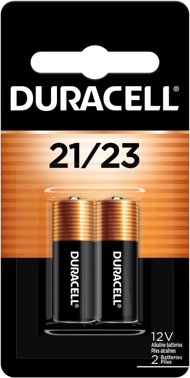 Duracell MN21/A23 12V alkaline battery for alarm remotes delivers reliable power.
