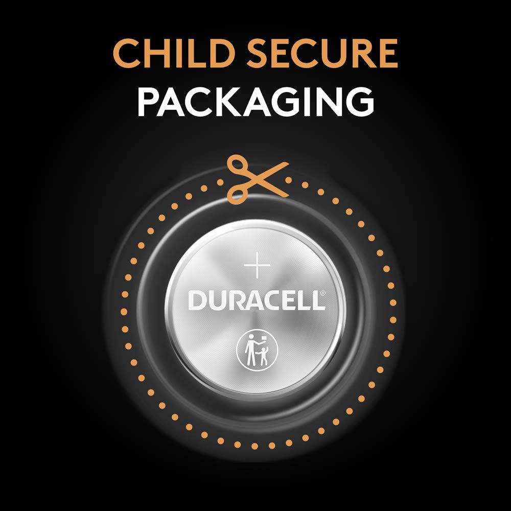 Duracell 2450 coin battery packaging emphasizing child safety