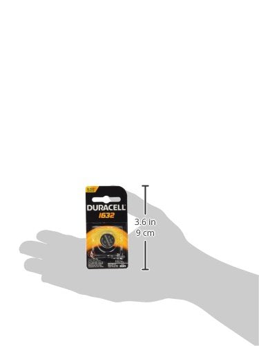 Duracell DL1632 battery packaging, two-pack for reliable household electronics.