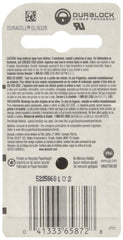 Duracell DL1632 battery side view, compact power for watches and gadgets.