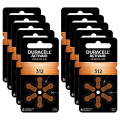 Duracell 312 hearing aid batteries with EasyTAB for easy replacement.