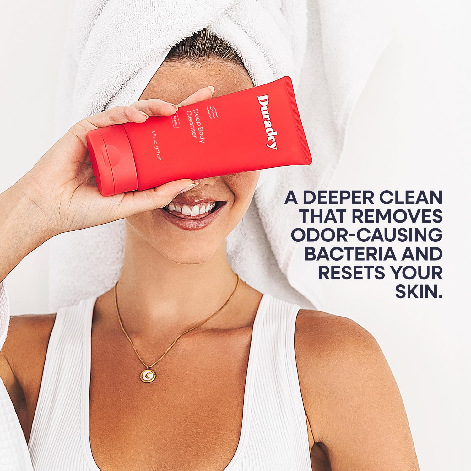 Duradry deodorizing body wash for daily use supports odor control and cleansing.