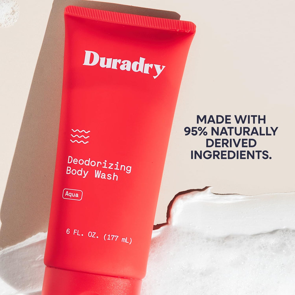Duradry deodorizing body wash rinsed skin shows hydrated, radiant look after use.