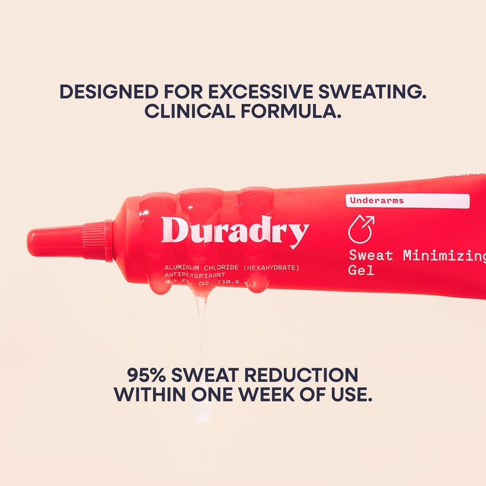Duradry Sweat Minimizing Gel travel tube ready for on-the-go freshness.