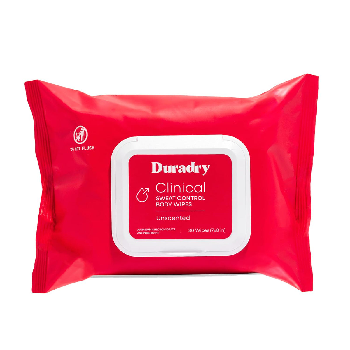Duradry packaging of whole body wipes showing portable anti-sweat protection for travel