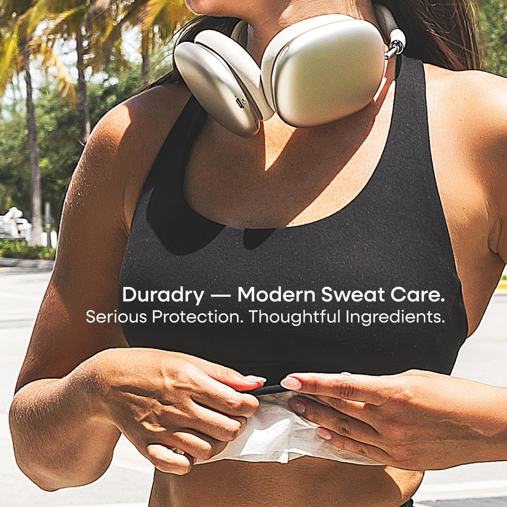 Duradry wipe applied to hands for quick sweat management