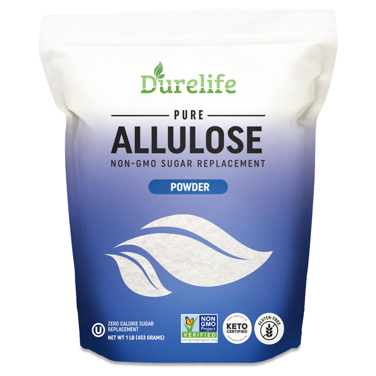 DureLife Allulose bottle front shows zero-calorie sweetness for coffee or tea.