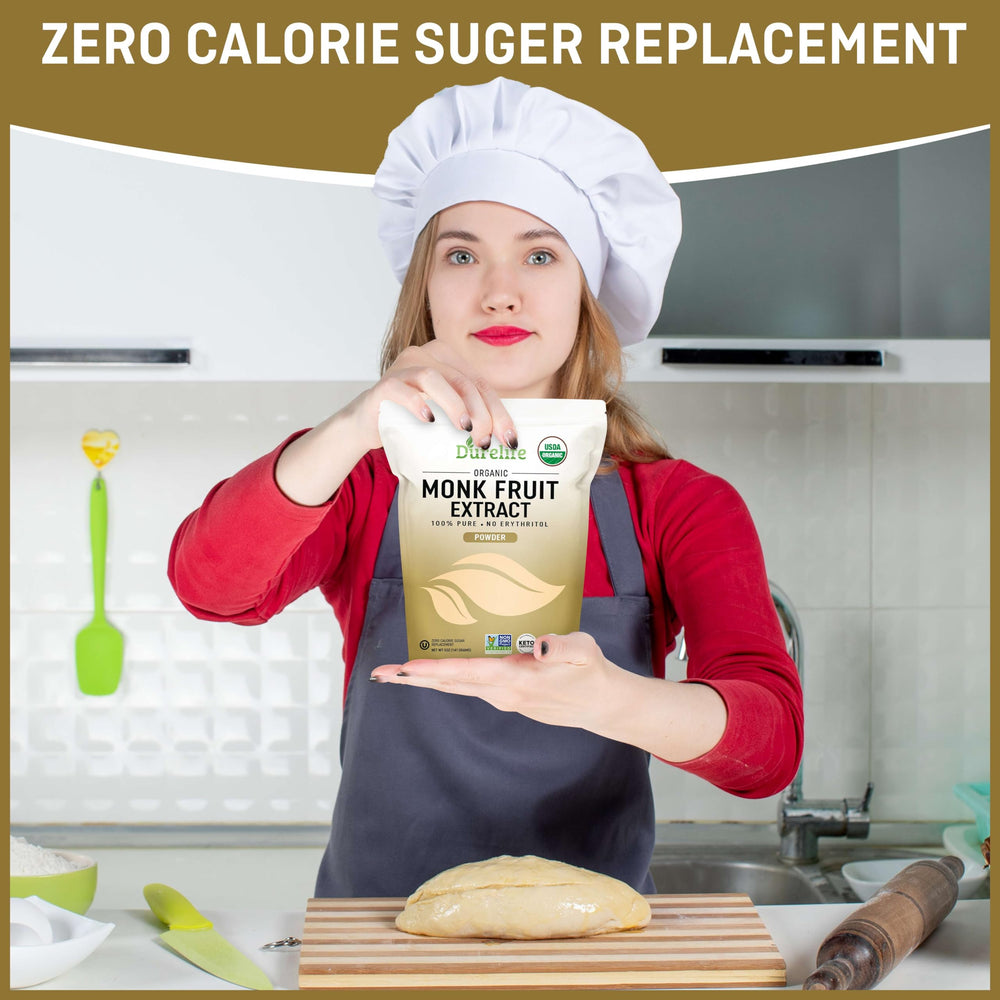 DureLife monk fruit sweetener in baking dish for recipe inspiration