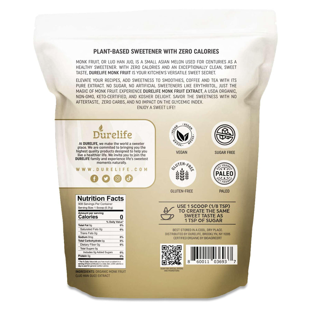 DureLife monk fruit sweetener pour demonstrates quick, low-calorie sweetening