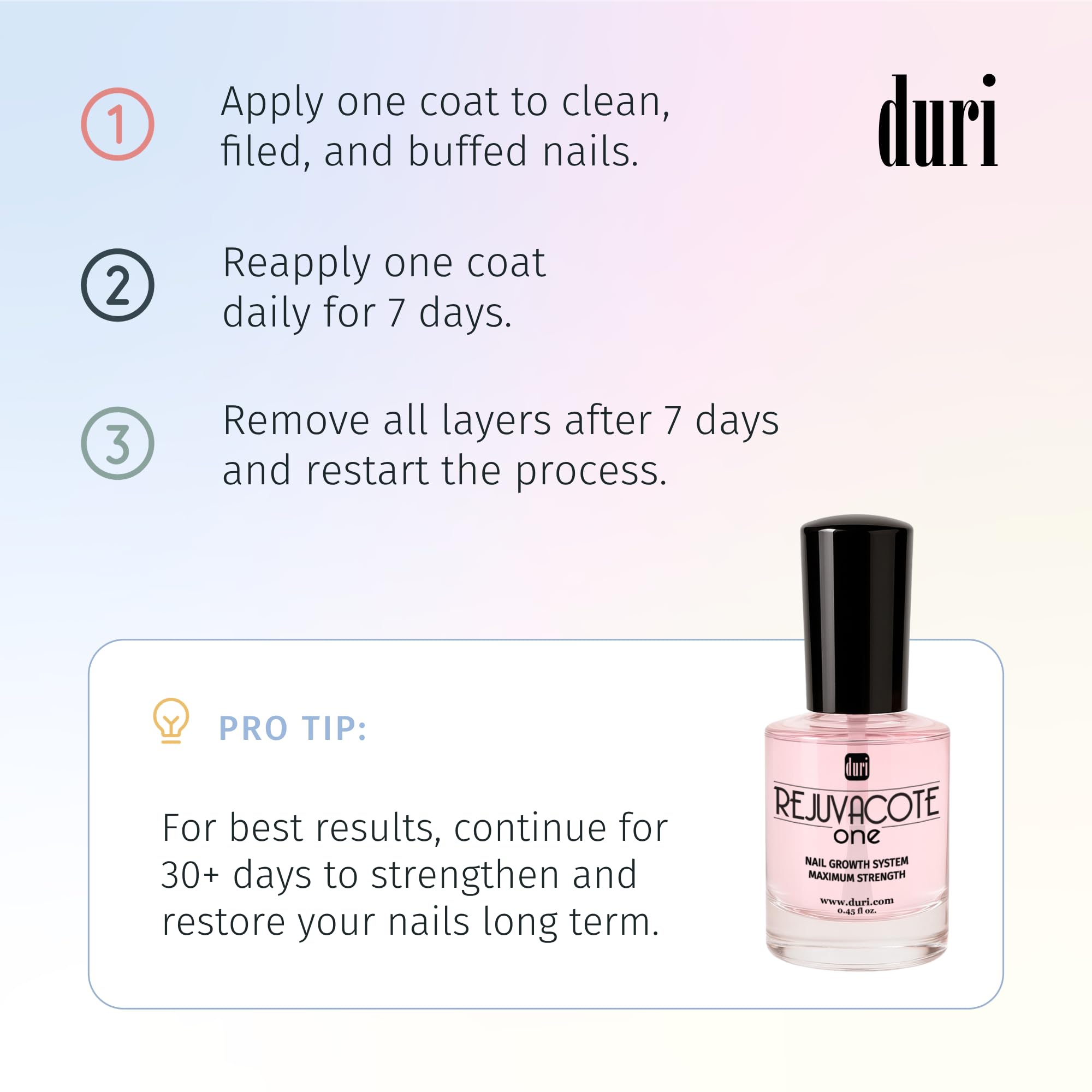 Duri Rejuvacote 1 nails with a glossy natural finish.