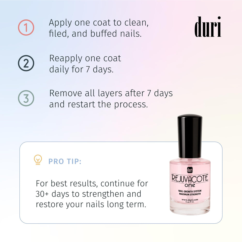 Duri Rejuvacote 1 nails with a glossy natural finish.