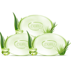 Duru Aloe Vera bar soap closeup highlights glycerin-based moisturizing formula.