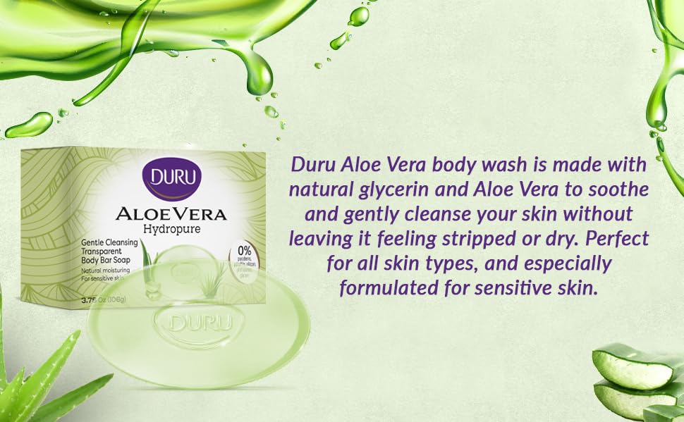 Duru Aloe Vera bar soap lather image showcases mild cleansing experience.