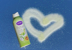 Duru Avocado spray-on application showing hands-free moisturizing use