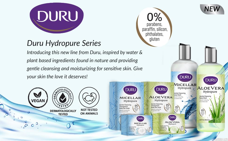 Duru plant-based skincare packaging emphasizes sustainability.