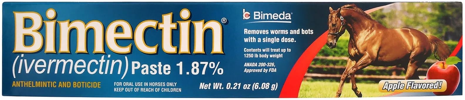 Bimectin Durvet pâte saveur pomme, administration facile pour cheval.