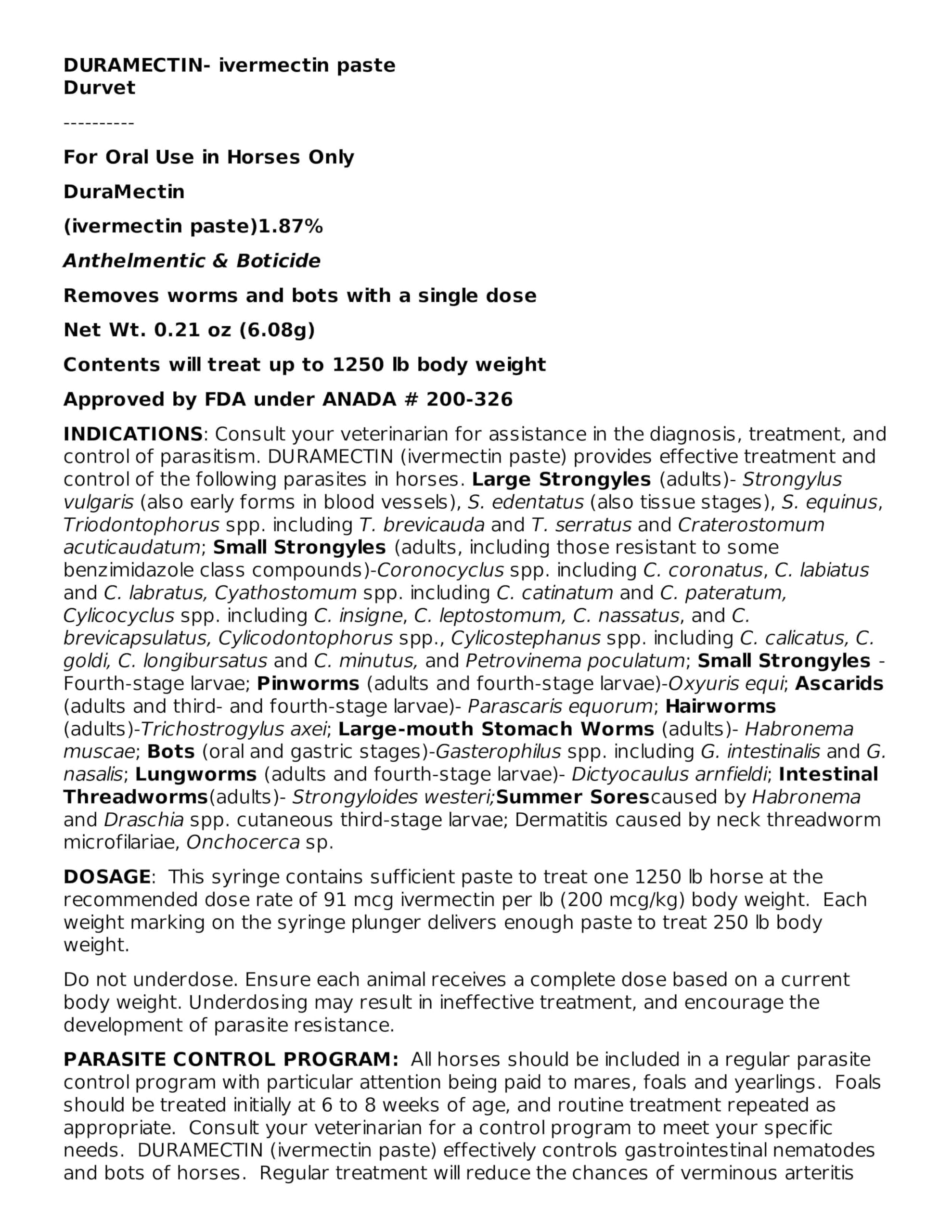 Durvet Duramectin paste applicator ready for precise administration.