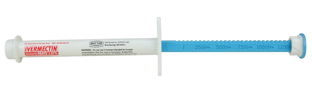 Durvet Ivermectin Paste apple flavor close-up facilitates palatable horse dosing.