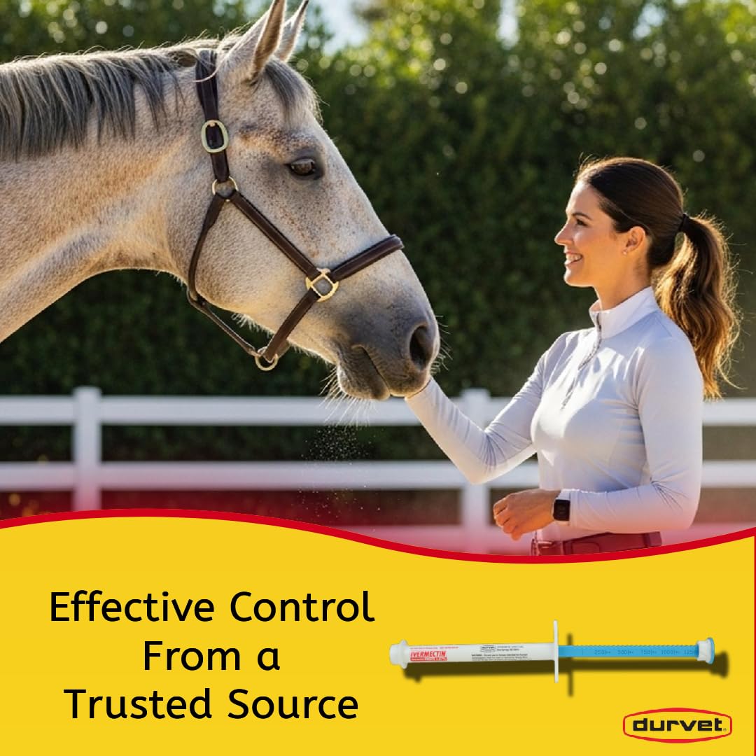 Durvet Ivermectin Paste dosing syringe shown for easy equine administration.