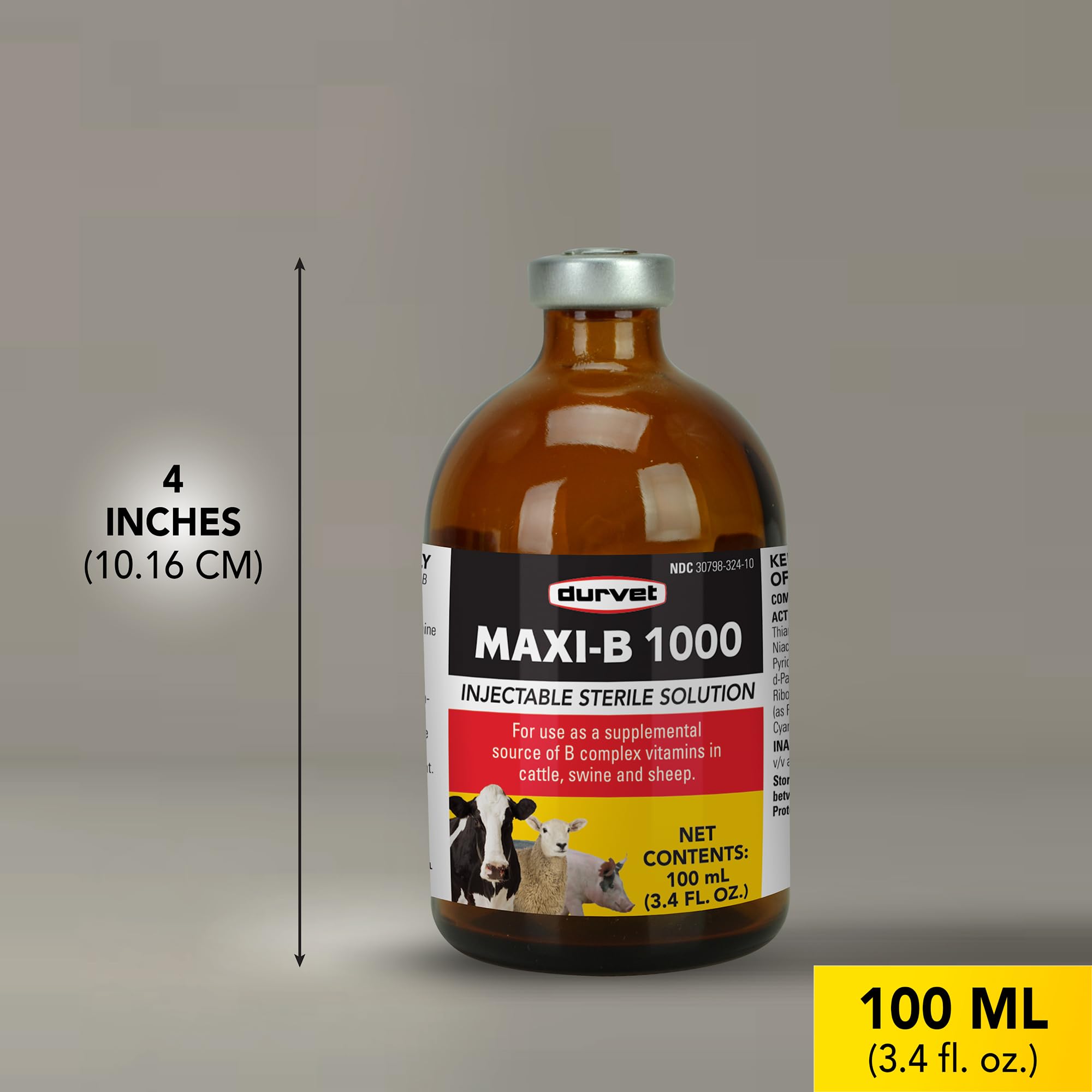 Durvet Maxi-B 1000 old dog safe label close-up communicates safety for seniors.