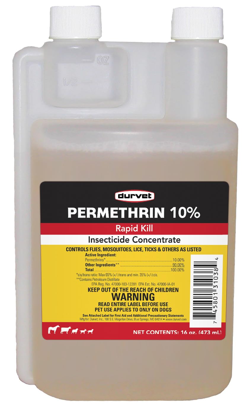 Durvet Permethrin EC 10% bottle with clear label for external pet care.