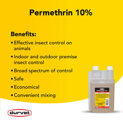 Durvet Permethrin EC 10% label shown with easy-to-read directions.