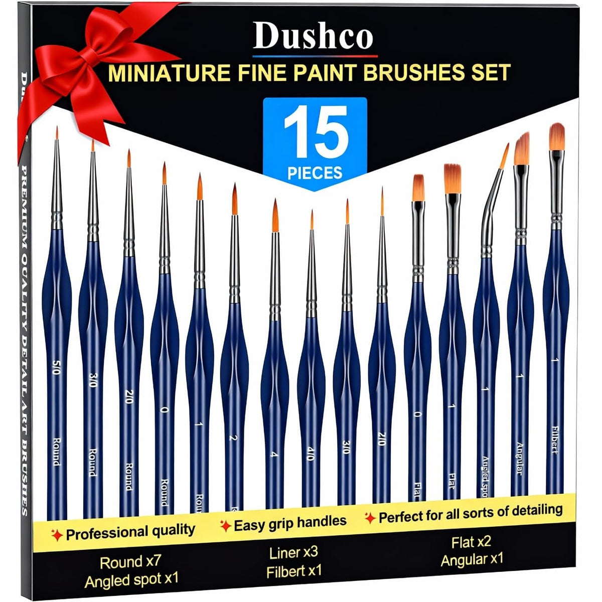 Dushco detail paint brushes 15pcs with deep blue handles for precise miniature painting