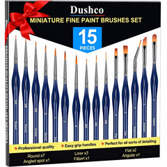 Dushco detail paint brushes 15pcs with deep blue handles for precise miniature painting