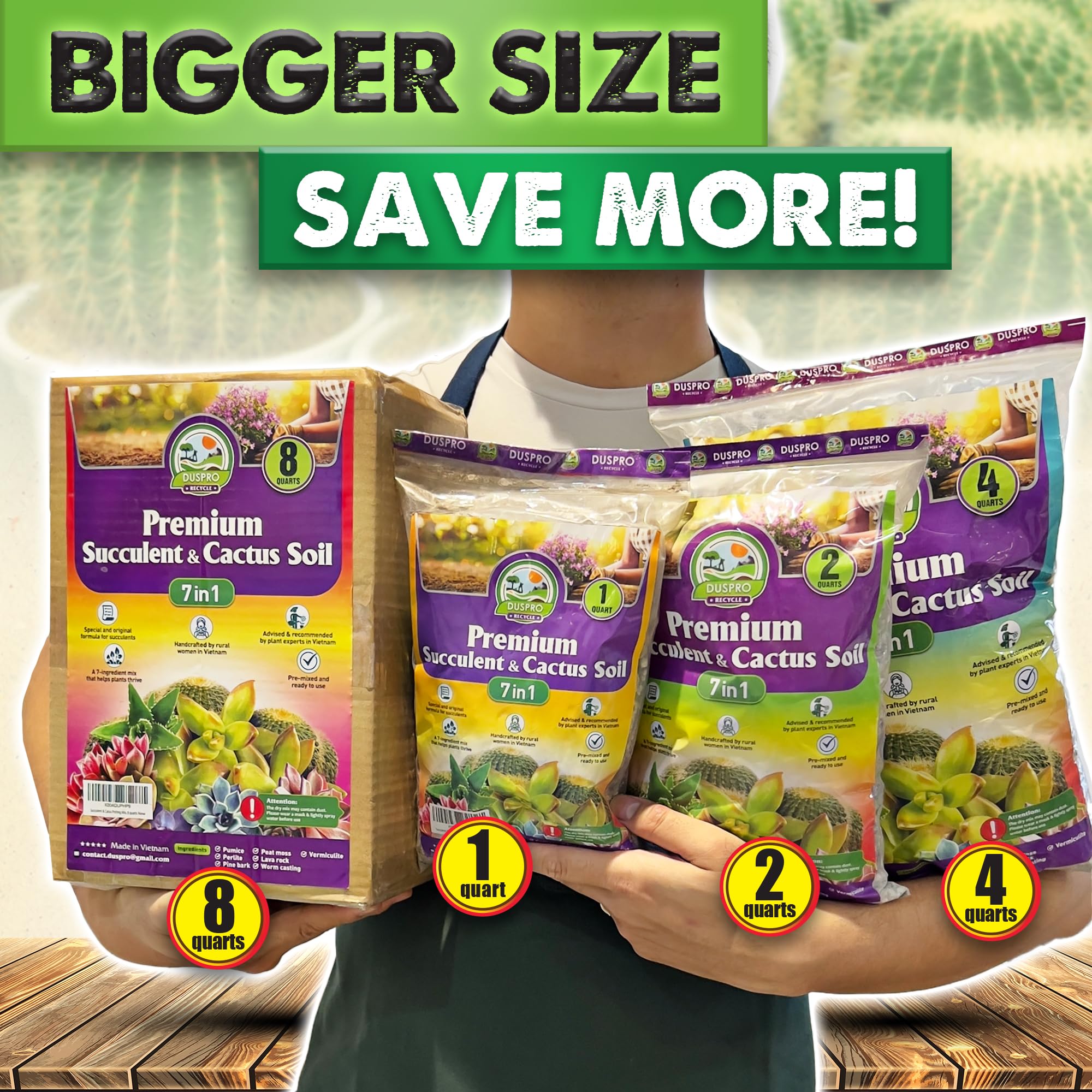 Duspro quality-checked gardening soil ensuring consistent performance for succulents.