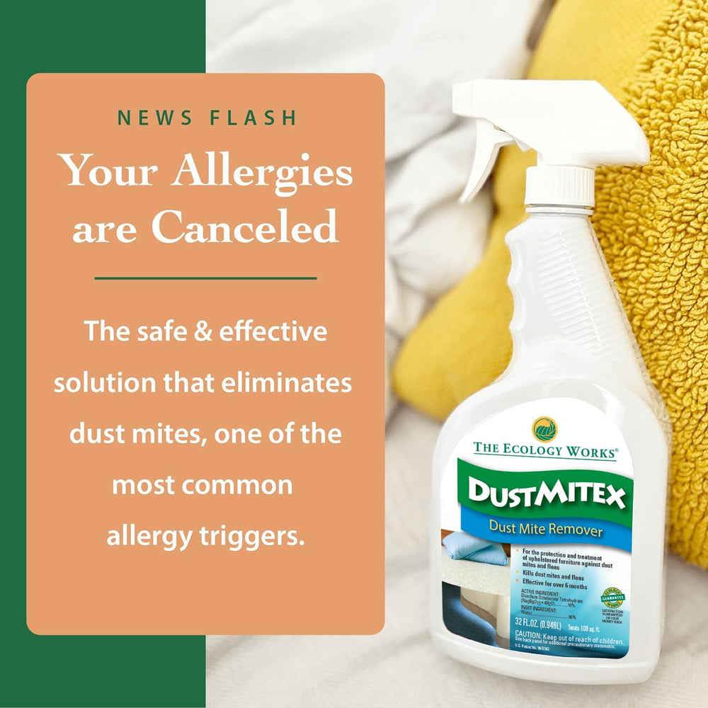 DustmiteX bedding treatment on sheets helps reduce mite exposure during sleep.