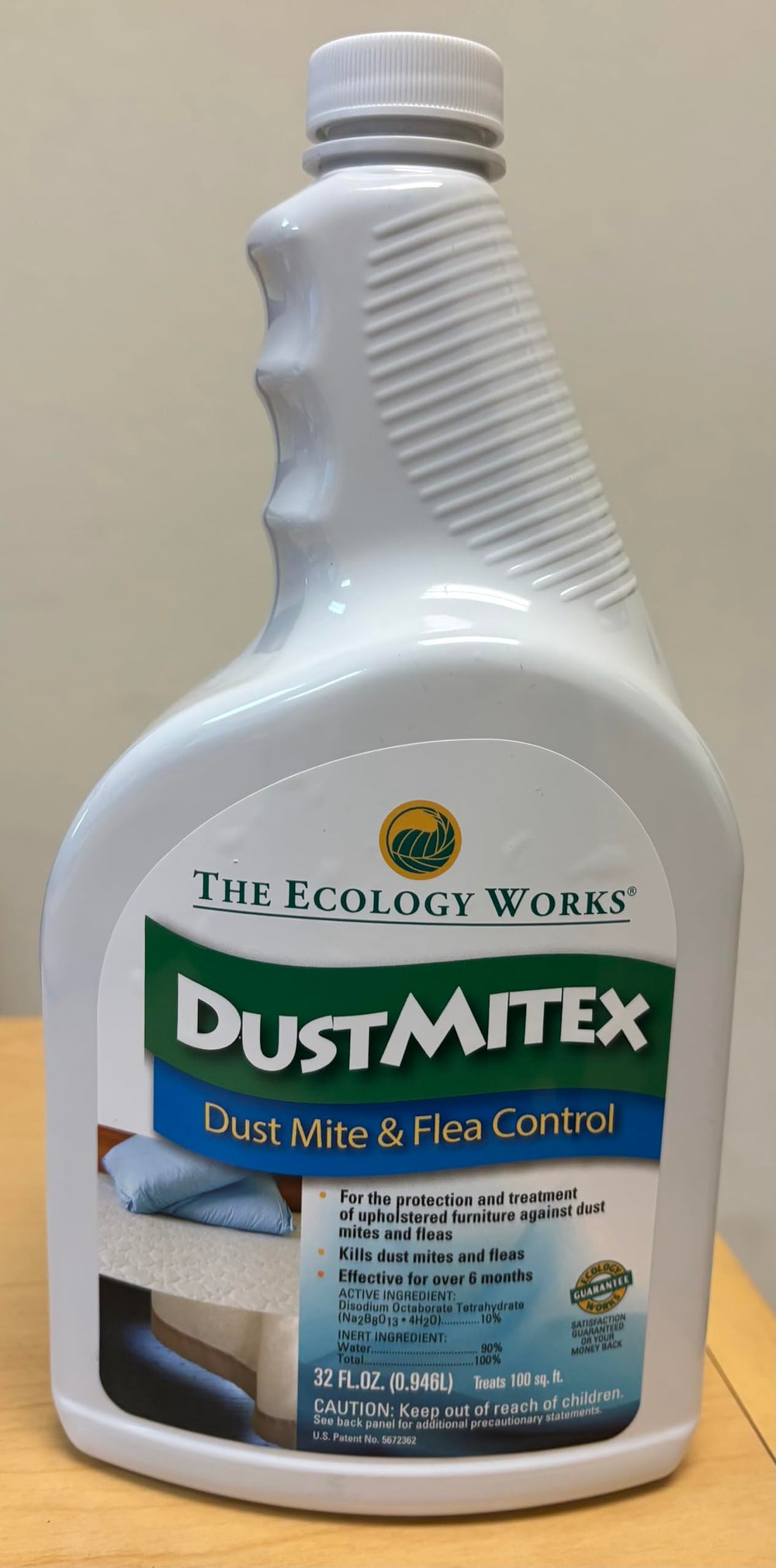 DustmiteX colorless odorless spray applied without residue on fabrics.