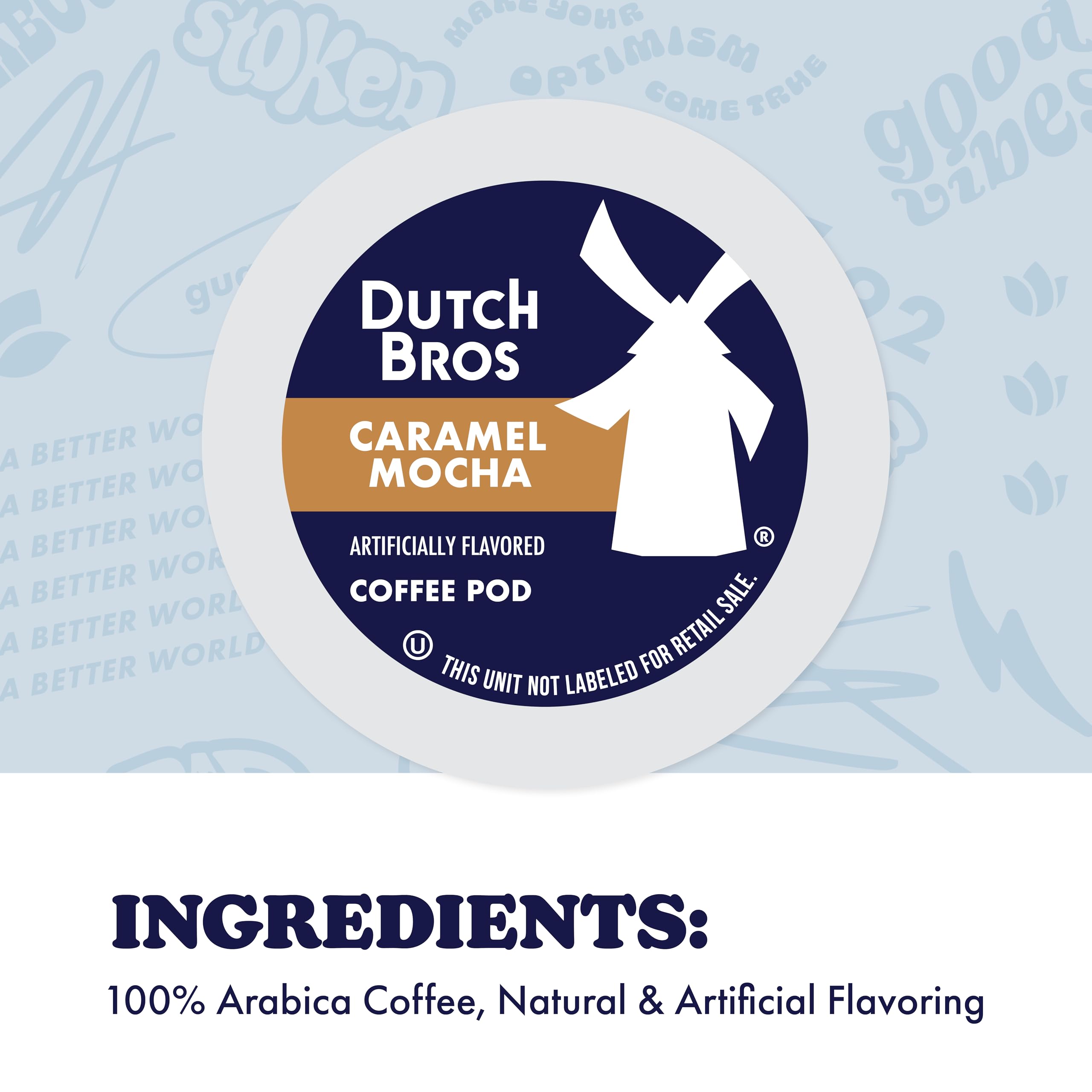 Dutch Bros Caramel Mocha coffee pod detail close-up reveals smooth caramel notes.