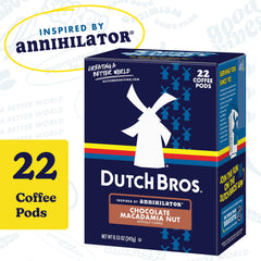 Dutch Bros Chocolate Macadamia Nut flavored coffee pods pack close-up.