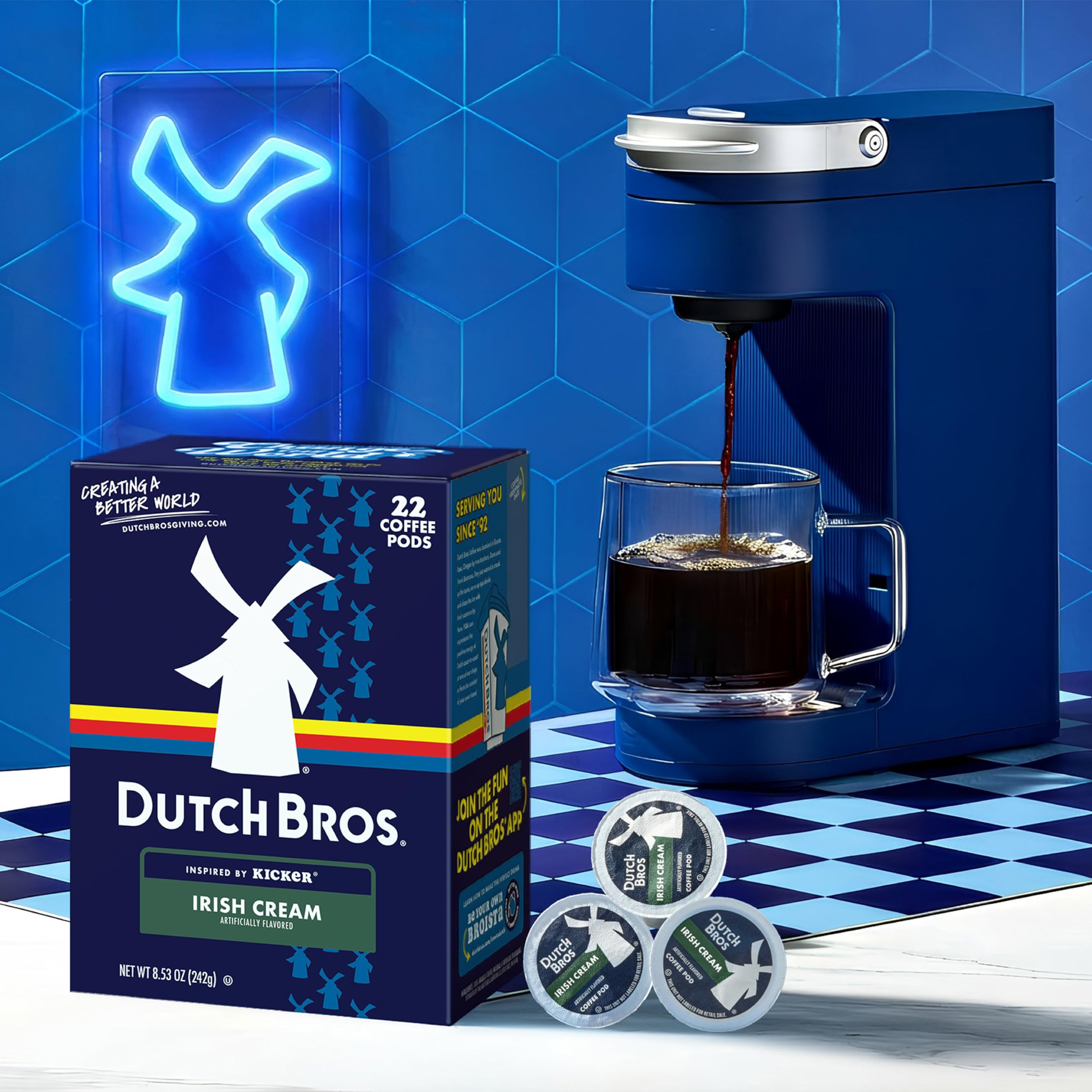 Dutch Bros Irish Cream pod in Keurig brewer demonstrating quick morning brew.