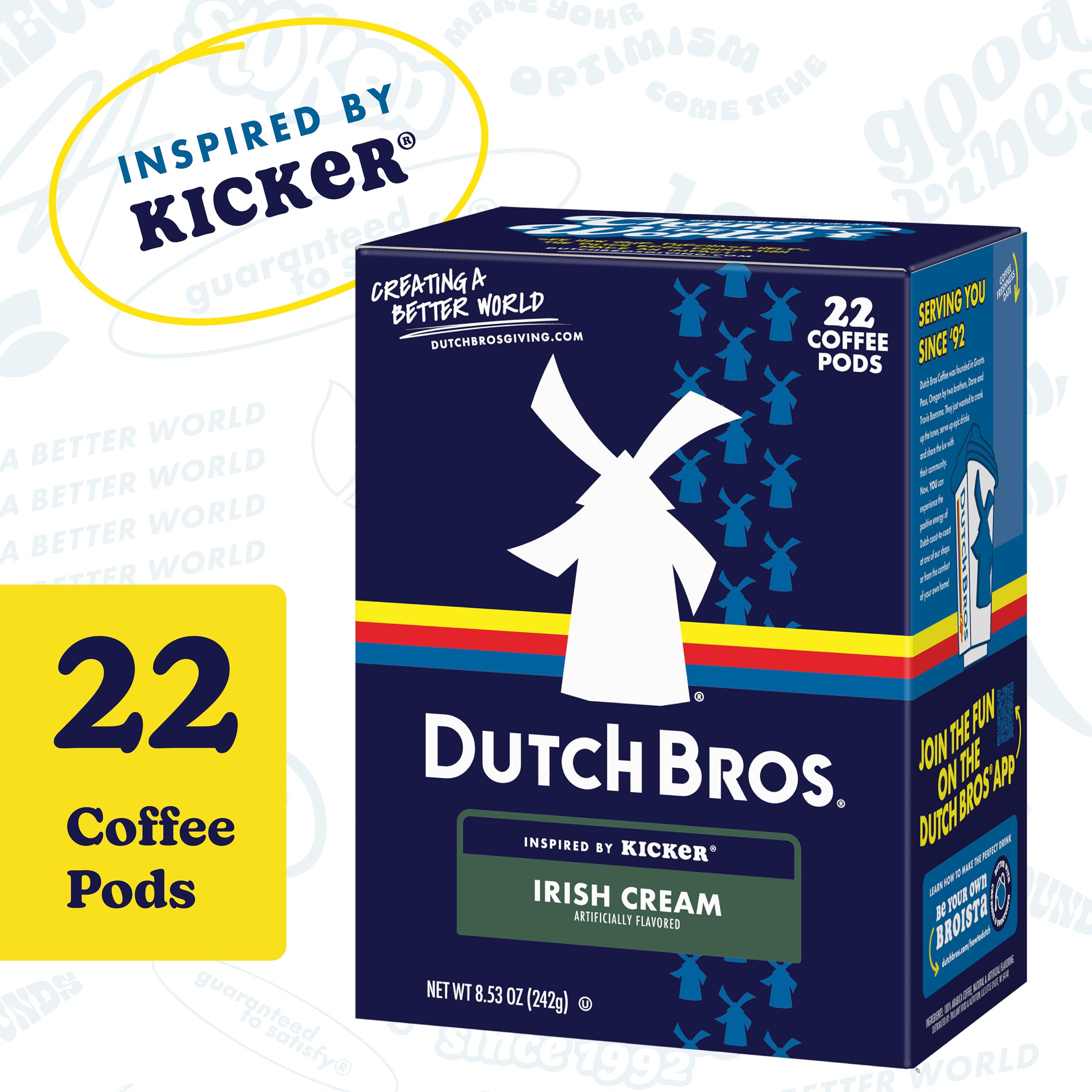 Dutch Bros Irish Cream pods 22-count pack emphasizes value and consistency.