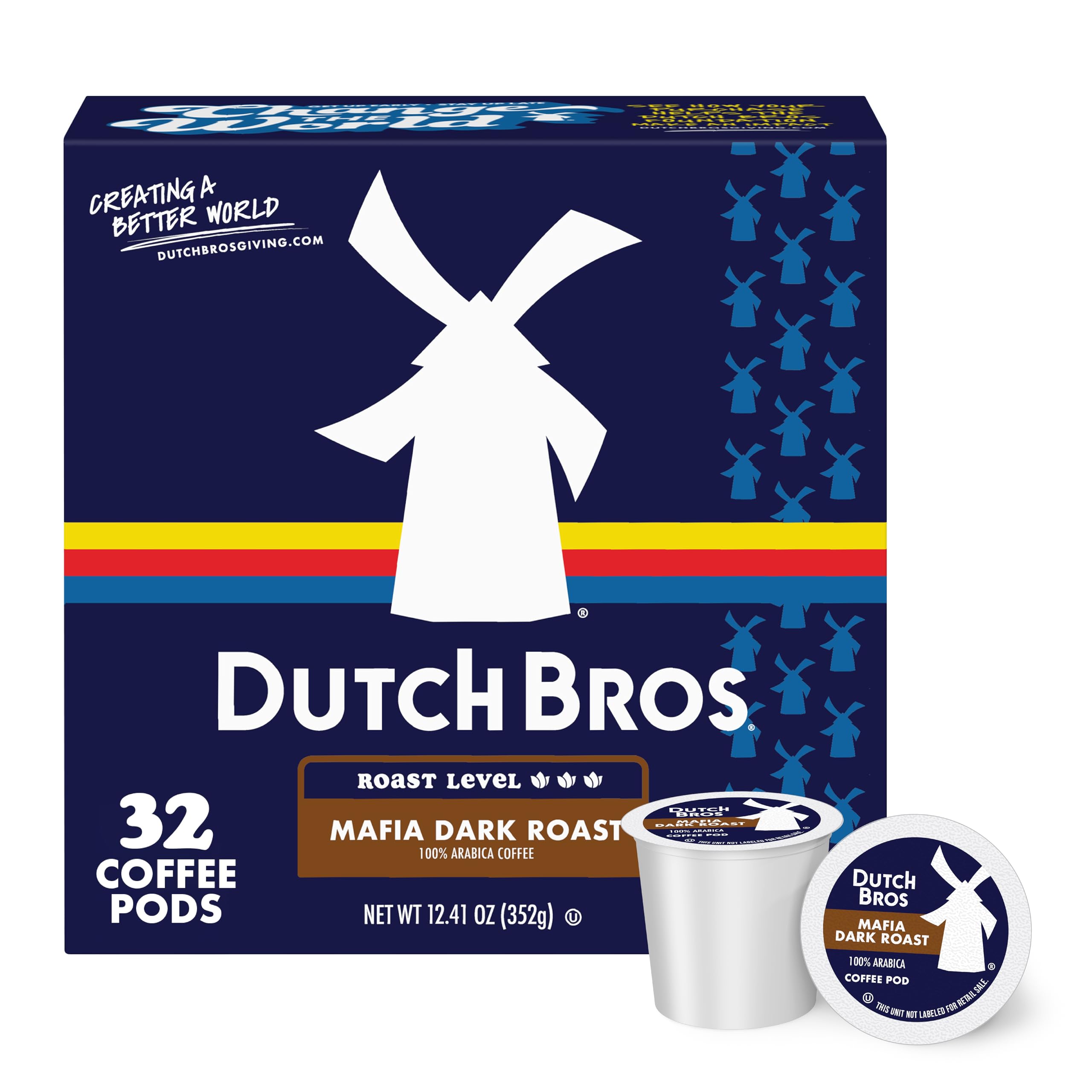 Dutch Bros Mafia Dark Roast box packaging, ready for quick-morning boosts